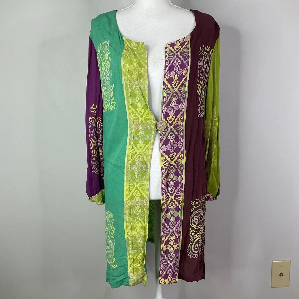 Soft Surroundings Cardigan Jacket Womens MP Boho Paisley Crinkle Lagenlook Artsy